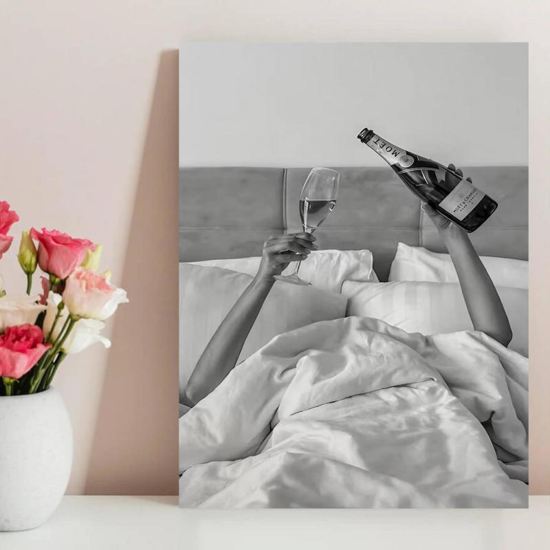 Woman Drinking Wine In Bed Poster Print Feminist Poster
