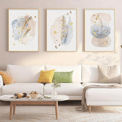 3pcs Abstract Leaf Art Painting Geometric Hand Drawn Canvas Print