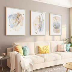 3pcs Abstract Leaf Art Painting Geometric Hand Drawn Canvas Print