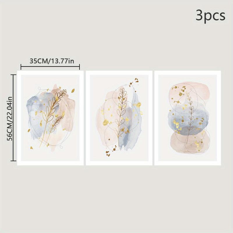 3pcs Abstract Leaf Art Painting Geometric Hand Drawn Canvas Print