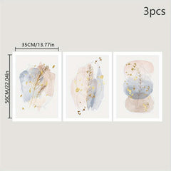 3pcs Abstract Leaf Art Painting Geometric Hand Drawn Canvas Print