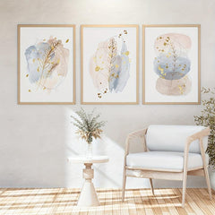 3pcs Abstract Leaf Art Painting Geometric Hand Drawn Canvas Print