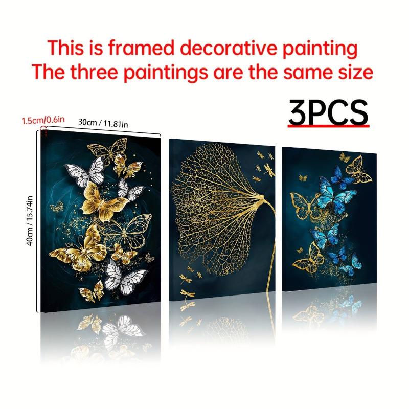 3pcs Butterfly Pattern Wall Decoration Painting 30x39 cm