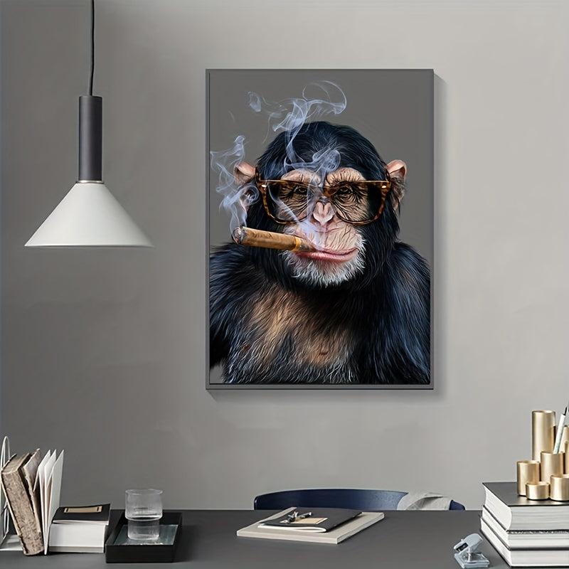 Hipster Chimpanzee Cigar Canvas Wall Art