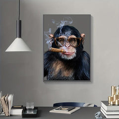 Hipster Chimpanzee Cigar Canvas Wall Art