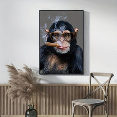 Hipster Chimpanzee Cigar Canvas Wall Art