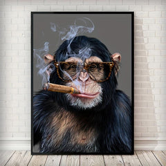 Hipster Chimpanzee Cigar Canvas Wall Art