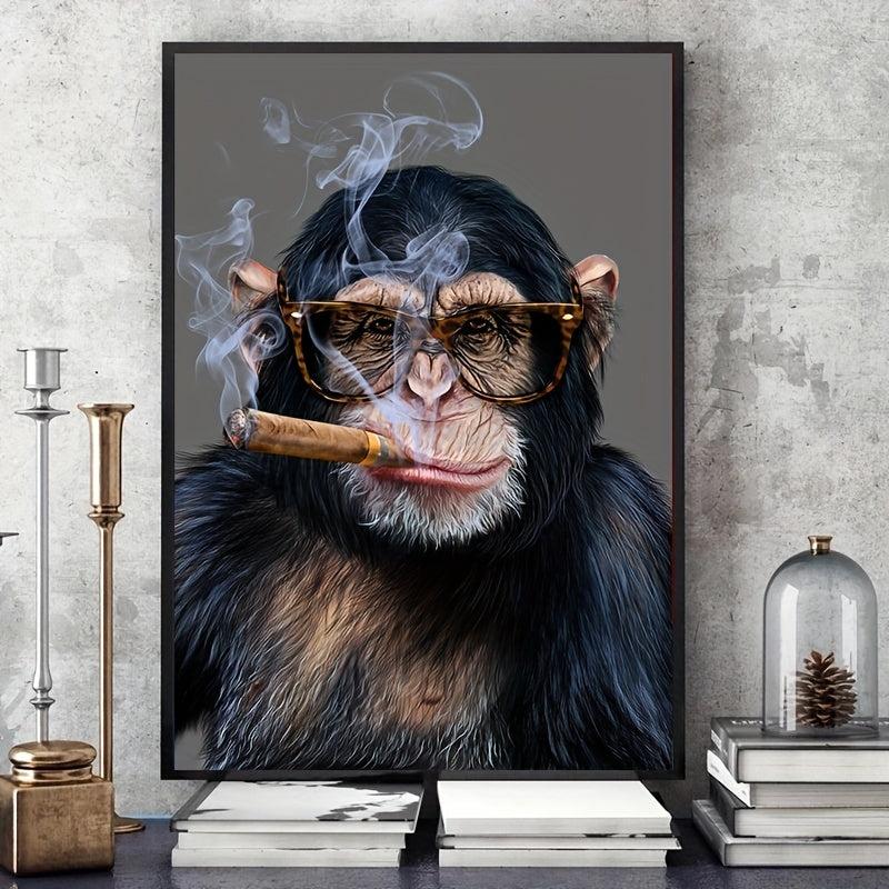 Hipster Chimpanzee Cigar Canvas Wall Art