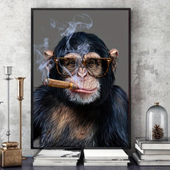 Hipster Chimpanzee Cigar Canvas Wall Art