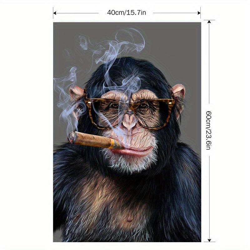 Hipster Chimpanzee Cigar Canvas Wall Art