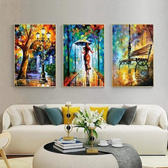 3pcs Abstract Art Canvas Paintings - Forest Street Rainy Pictures