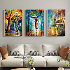 3pcs Abstract Art Canvas Paintings - Forest Street Rainy Pictures