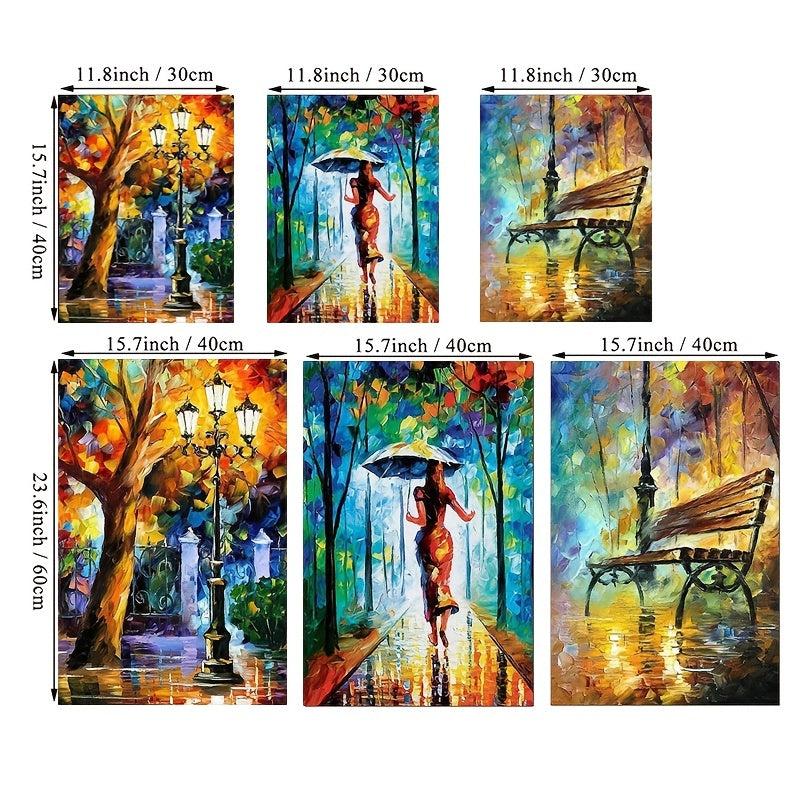 3pcs Abstract Art Canvas Paintings - Forest Street Rainy Pictures