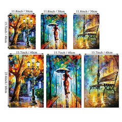 3pcs Abstract Art Canvas Paintings - Forest Street Rainy Pictures