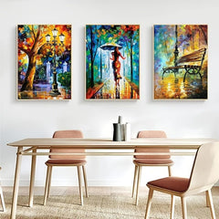 3pcs Abstract Art Canvas Paintings - Forest Street Rainy Pictures