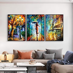 3pcs Abstract Art Canvas Paintings - Forest Street Rainy Pictures