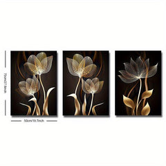 3pcs Golden Flower Plant Abstract Canvas Painting Floral Botanical Art