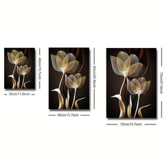 3pcs Golden Flower Plant Abstract Canvas Painting Floral Botanical Art