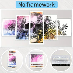 5pcs Halloween Canvas Poster Skull & Flowers Home Decor Gift Bedroom Wall Art