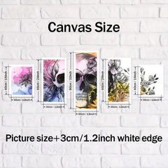 5pcs Halloween Canvas Poster Skull & Flowers Home Decor Gift Bedroom Wall Art