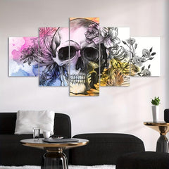 5pcs Halloween Canvas Poster Skull & Flowers Home Decor Gift Bedroom Wall Art