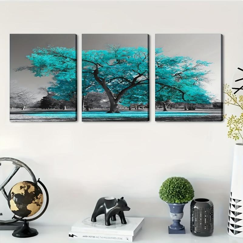 3pcs Green & Gray Bedroom Wall Picture Tree of Life Canvas Print