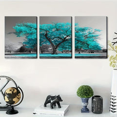 3pcs Green & Gray Bedroom Wall Picture Tree of Life Canvas Print