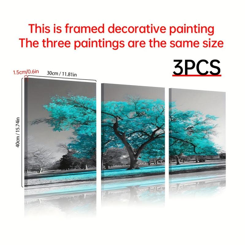 3pcs Green & Gray Bedroom Wall Picture Tree of Life Canvas Print