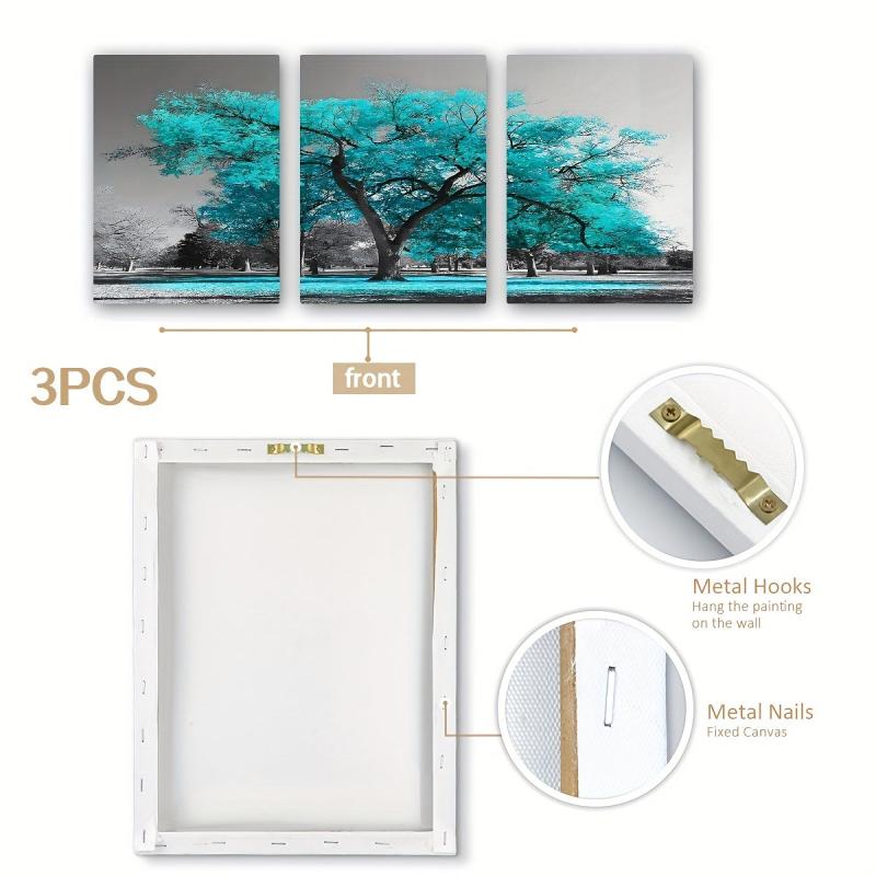 3pcs Green & Gray Bedroom Wall Picture Tree of Life Canvas Print