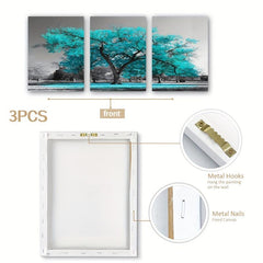 3pcs Green & Gray Bedroom Wall Picture Tree of Life Canvas Print