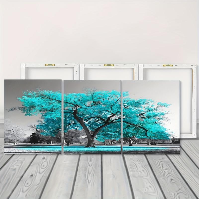 3pcs Green & Gray Bedroom Wall Picture Tree of Life Canvas Print
