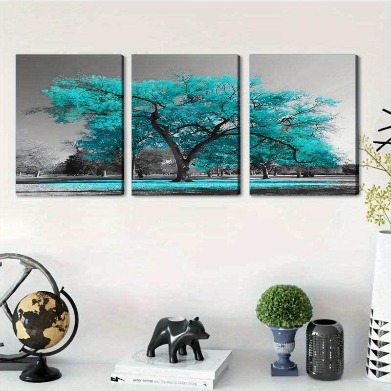 3pcs Green & Gray Bedroom Wall Picture Tree of Life Canvas Print