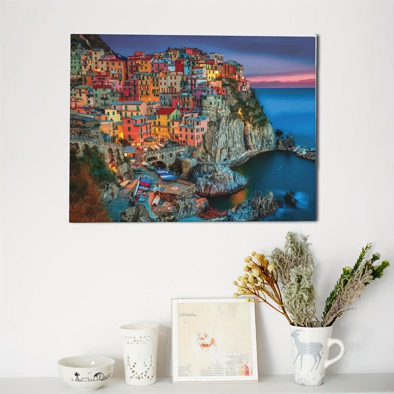 Canvas Painting Seaside Town Modern Art Gift Bedroom Decor Wall Art Fall Decor