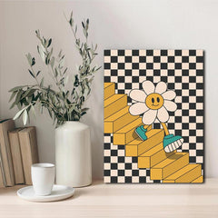 Checkered Background Canvas Wall Art Sunflower Posters Home Decor