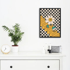 Checkered Background Canvas Wall Art Sunflower Posters Home Decor