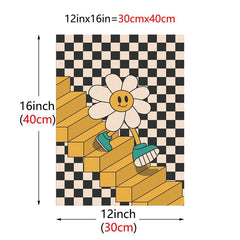 Checkered Background Canvas Wall Art Sunflower Posters Home Decor