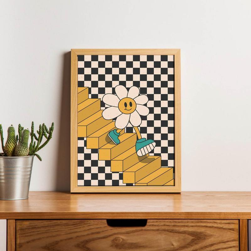 Checkered Background Canvas Wall Art Sunflower Posters Home Decor