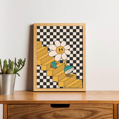 Checkered Background Canvas Wall Art Sunflower Posters Home Decor