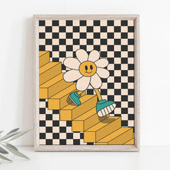 Checkered Background Canvas Wall Art Sunflower Posters Home Decor