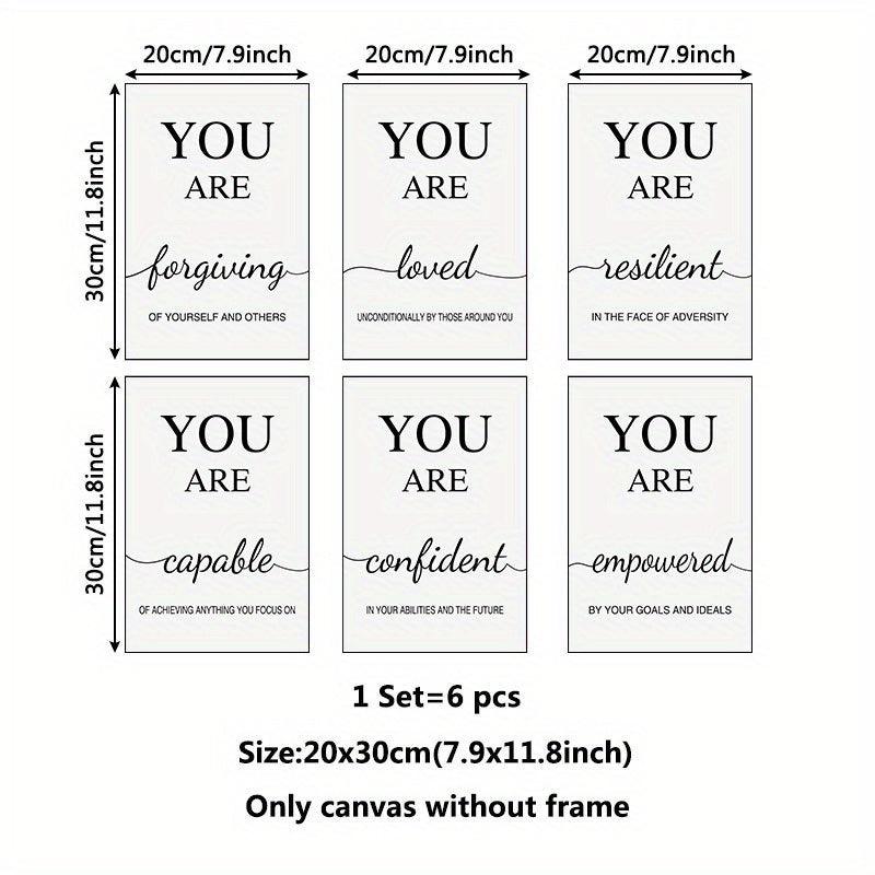 6pcs Modern Inspirational Quotes Canvas Art for Living Room Decor