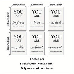 6pcs Modern Inspirational Quotes Canvas Art for Living Room Decor
