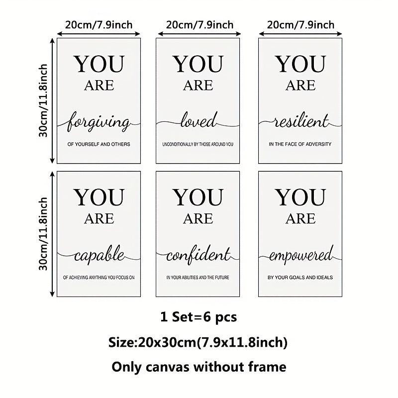 6pcs Modern Inspirational Quotes Canvas Art for Living Room Decor