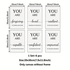 6pcs Modern Inspirational Quotes Canvas Art for Living Room Decor
