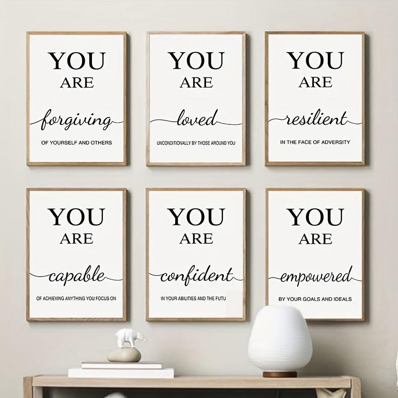 6pcs Modern Inspirational Quotes Canvas Art for Living Room Decor