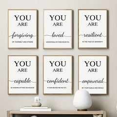 6pcs Modern Inspirational Quotes Canvas Art for Living Room Decor