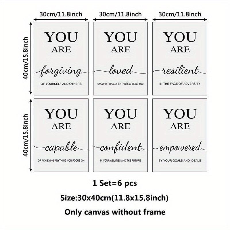 6pcs Modern Inspirational Quotes Canvas Art for Living Room Decor