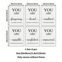 6pcs Modern Inspirational Quotes Canvas Art for Living Room Decor