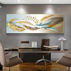 Golden Feathers Canvas Wall Art 40x120cm