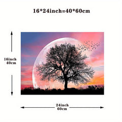 Abstract Moon & Trees Canvas Painting Wall Art