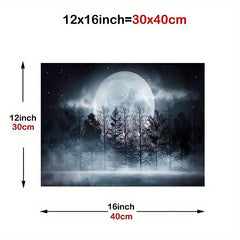 Abstract Moon & Trees Canvas Painting Wall Art